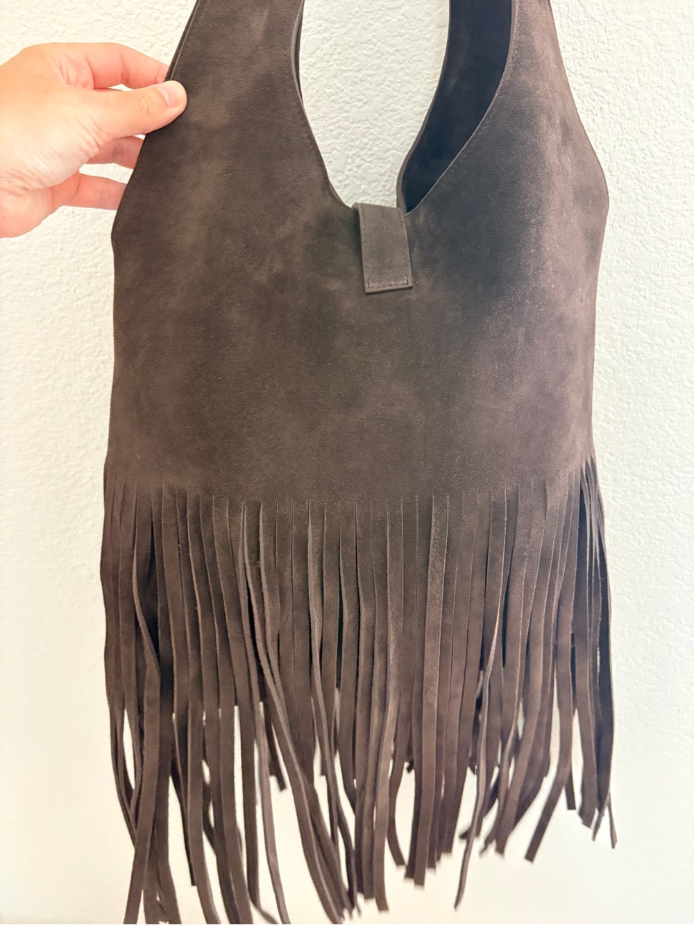 NWT Reformation Chocolate Brown Ivy Fringe Suede Shoulder Bag - Picture 6 of 10